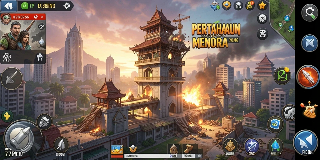 Tangkapan layar menampilkan gameplay menantang dari 77RP Tower Defense.
