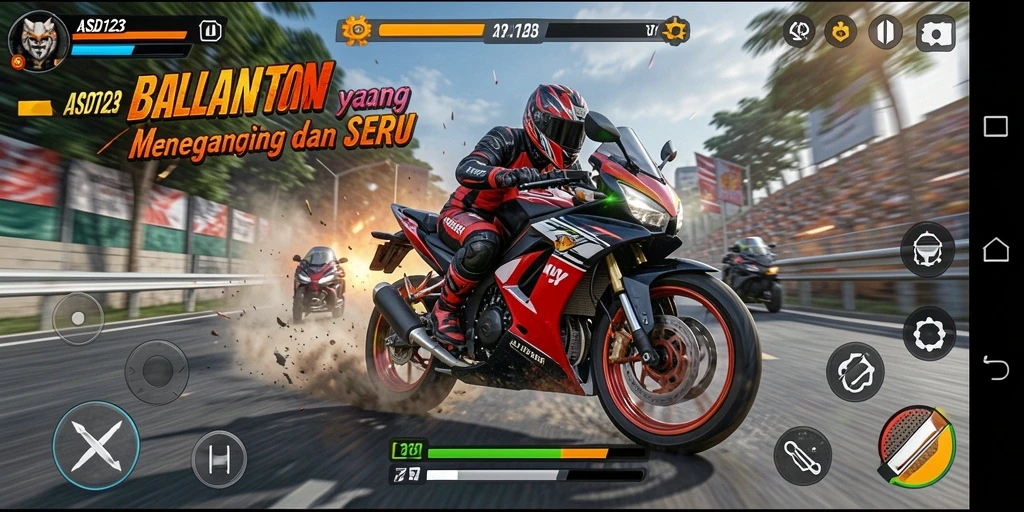 Gameplay seru dengan balapan motor yang mendebarkan.