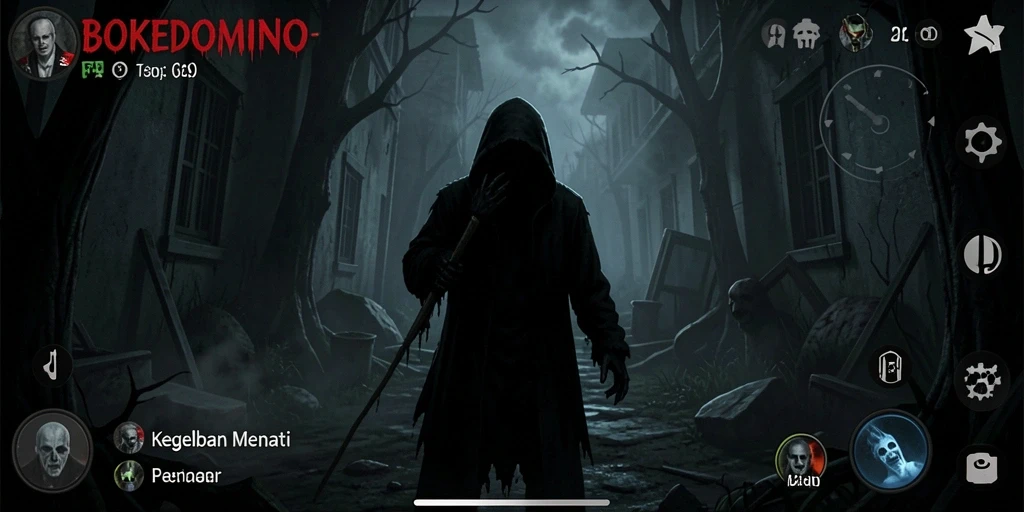Screenshot gameplay BOKEDOMINO yang menunjukkan momen mencekam.