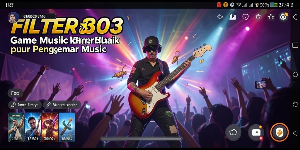 Tampilan gameplay FILTER303 yang menarik dengan berbagai lagu dan tantangan.