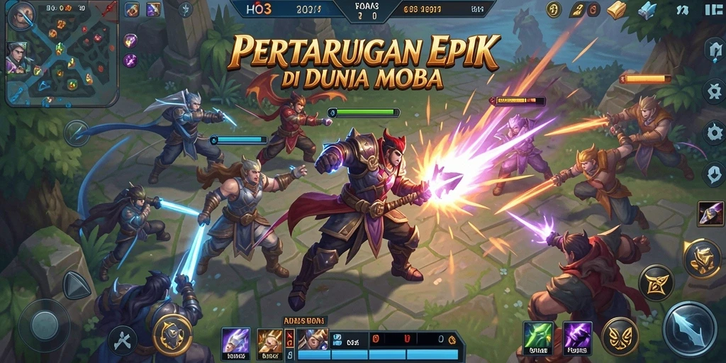 Tampilan seru dari permainan MOBA HO3 yang menampilkan aksi epik.