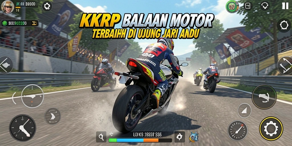 Tangkapan layar KKRP menampilkan aksi balapan motor yang penuh kecepatan dan adrenalin.