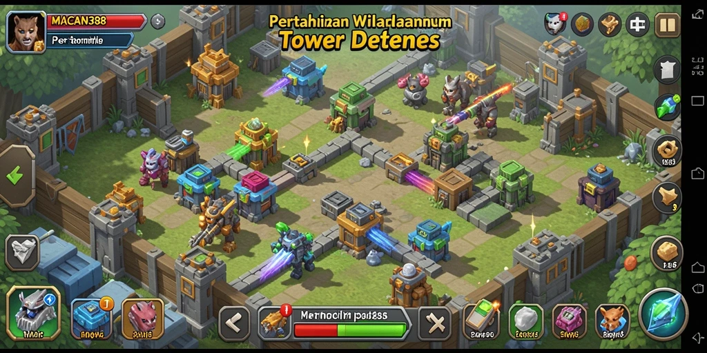 Screenshot gameplay menampilkan pertarungan intens dalam <strong>MACAN388</strong> Tower Defense.
