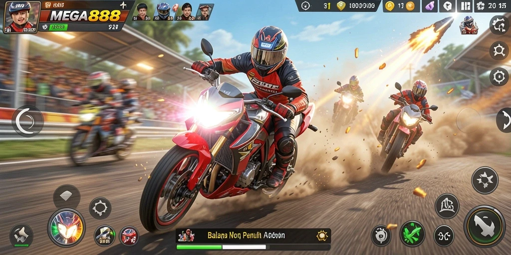 Gameplay balapan motor yang seru dan mendebarkan di MEGA888.