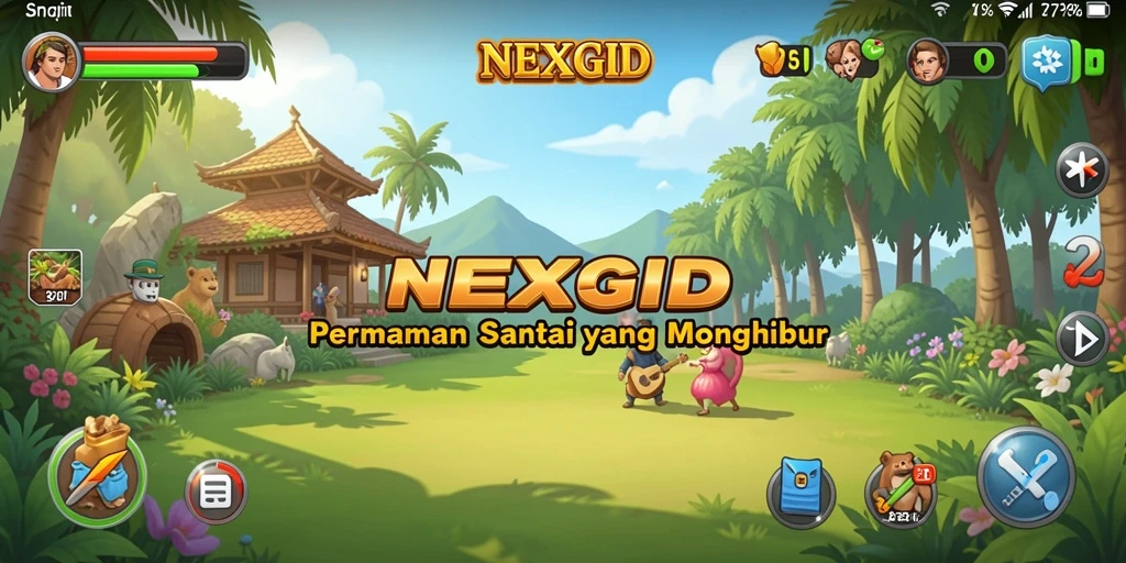 Tampilan gameplay NEXGID yang ceria dan menghibur.