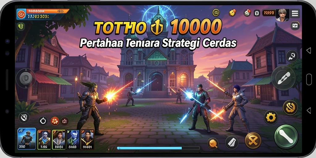 Gameplay TOTO1000 menampilkan pertahanan menara yang seru dan strategis.