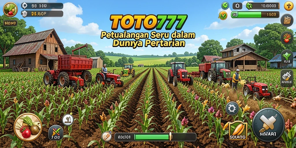 Screenshot gameplay TOTO777 menampilkan suasana taman yang indah dan aktivitas bertani.